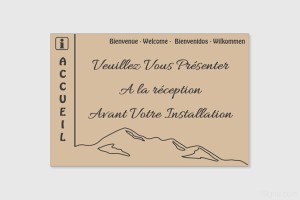 Panneau personnalisé Camping - Accueil-Réception - Gravure Montagnes| 1Signe by Pic Bois